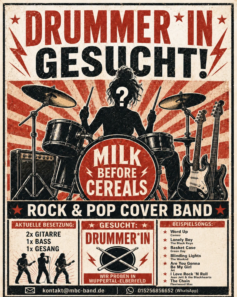 Flyer: Drummer*in gesucht bei Milk Before Cereals
